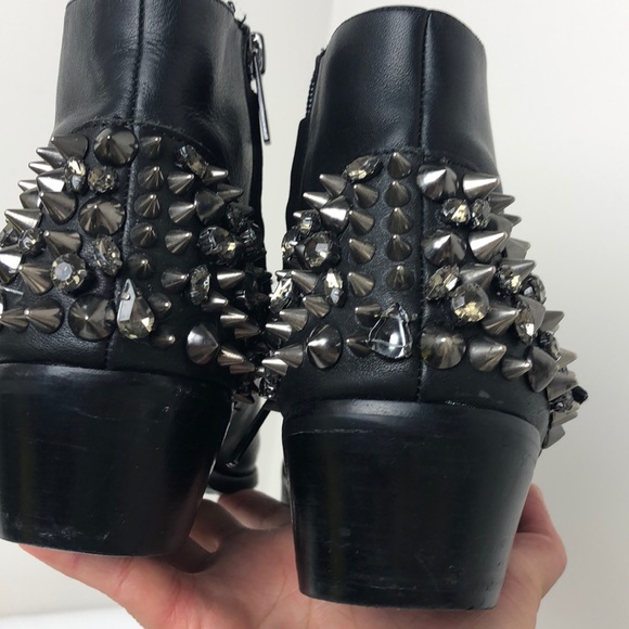 Sam Edelman Black Genuine Leather Studded Crystal Ankle Boots Size 7.5 - Picture 4 of 8